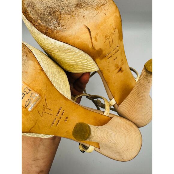 Giuseppe Zanotti Neutral cream Leather Animal Print T strap sandals Size 38 - Picture 6 of 11